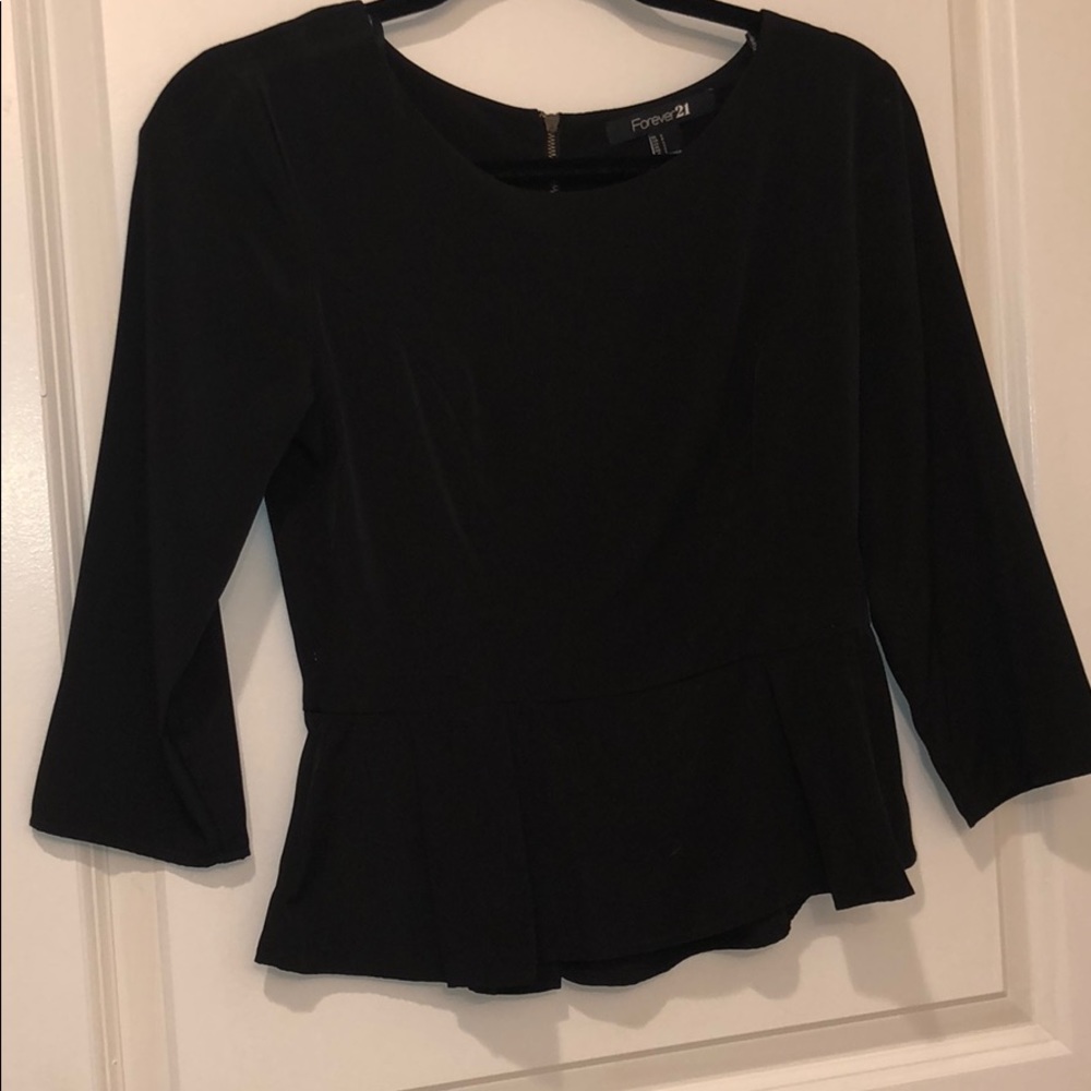 Black F21 Peplum Blouse with Zipper